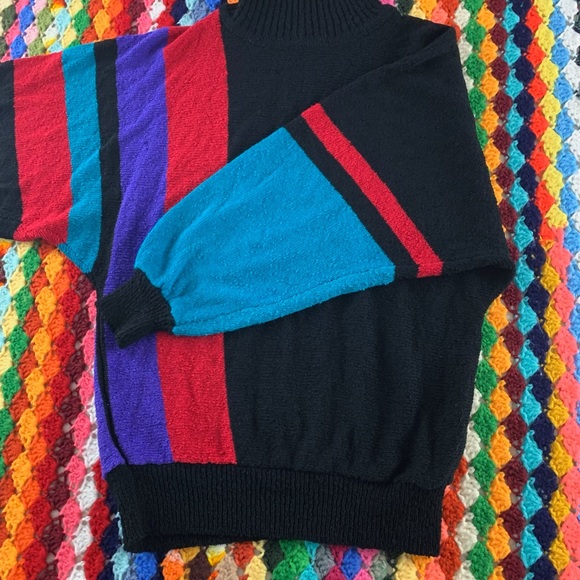 Vintage 90s West Coast Connection Lightweight Colorblock Art Turtleneck … - Picture 11 of 16